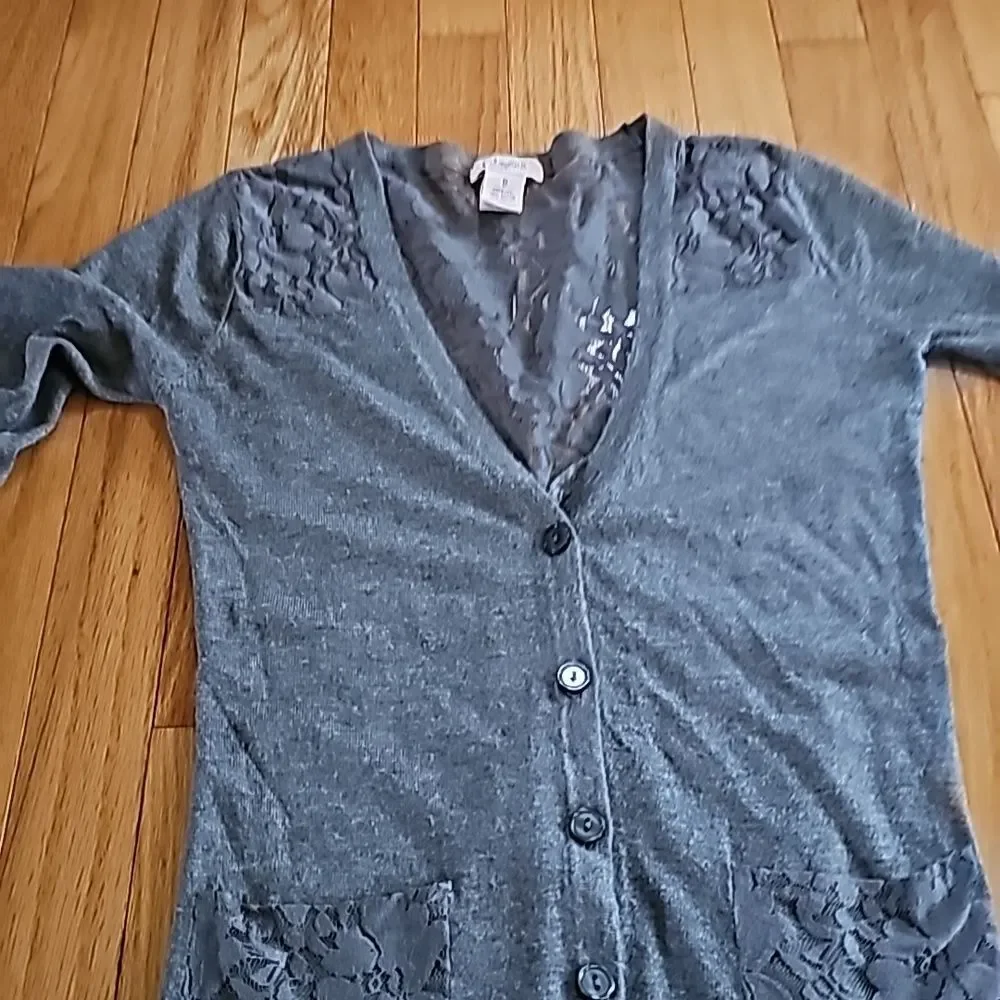 Candie’s Grey Sweater with Lace on the Back and Shoulders. Size S